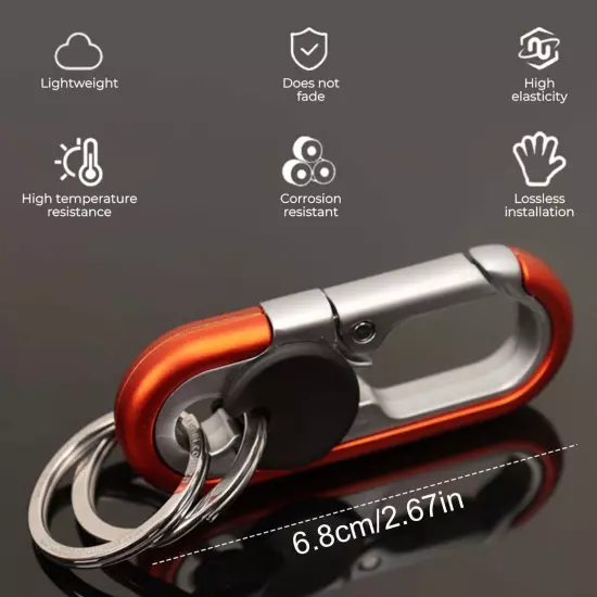 Carabiner Heavy Duty Double Ring KeyChain - locking key ring, key fob holder