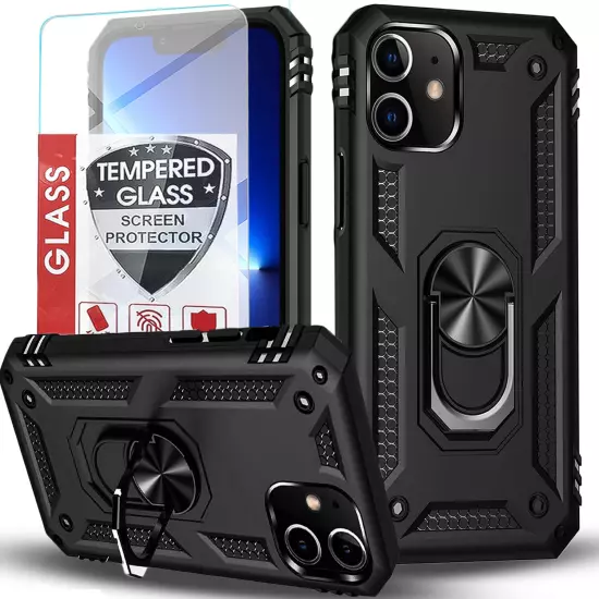 For iPhone 11/11 Pro Max Case Phone Cover Shockproof Kickstand + Tempered Glass