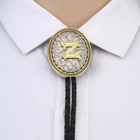 Bolo tie for Men Western Cowboy Golden Initial Letter A to Z Costume Bolo ties