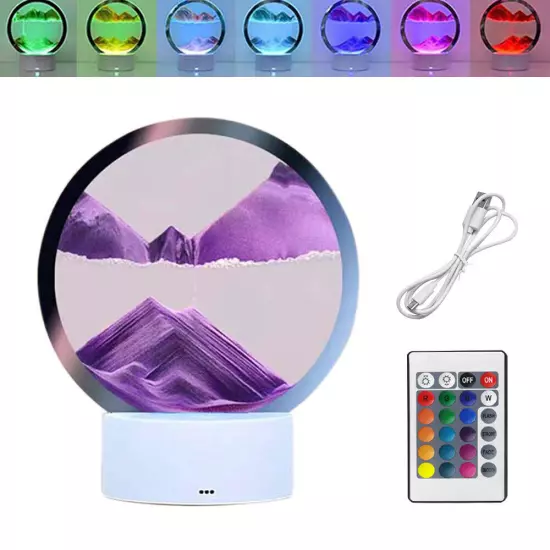 3D Colorful Moving Sand Painting Hourglass Sandscape Led Table Lamp Art Decor