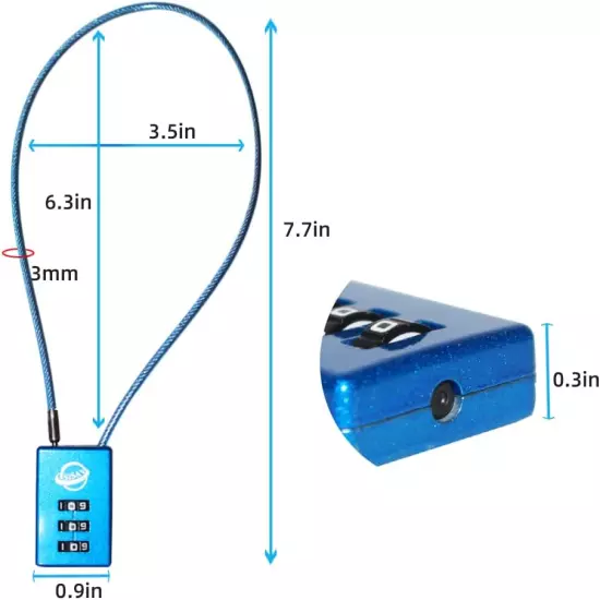 3 Digit Cable Combination Lock 16 Inches Cable for School Gym Locker,Filing Cabi