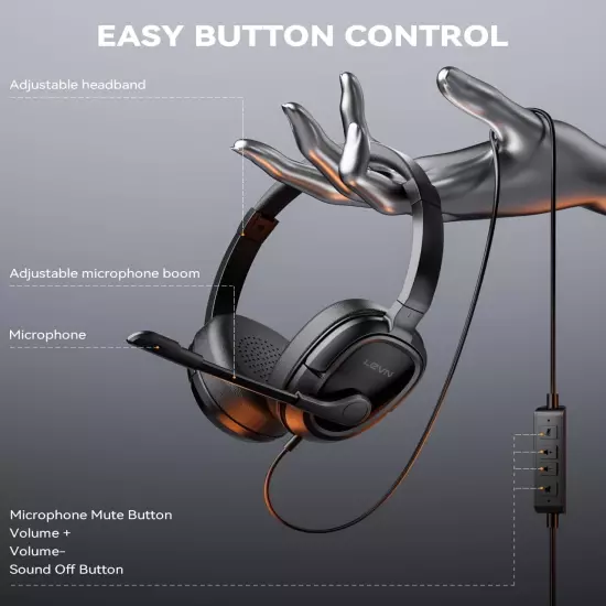 LEVN Headset with Mic, USB Headset with Microphone, Computer Headset with Noise