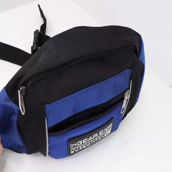 Vtg 90s Spell Out Multi-Pocket Outdoor Hiking Camping Fanny Pack Waist Bag Blue