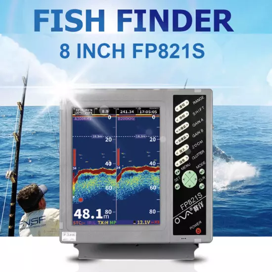 FP821S 8inch DSP Digital Underwater Fish Finder Boat Fish Detector w/ Transducer