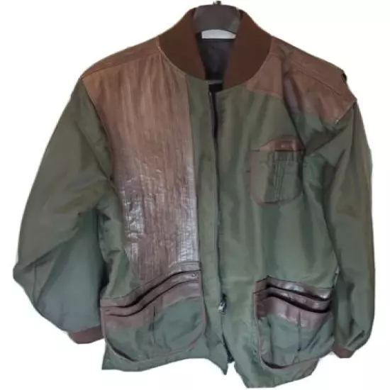 Spinging Teal Weather Coat -- Olive with Brown Distressed Leather Size XL