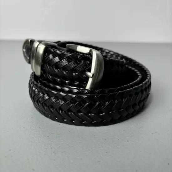 Black Leather Woven Men's Dress Belt Size 40 Fully Adjustable