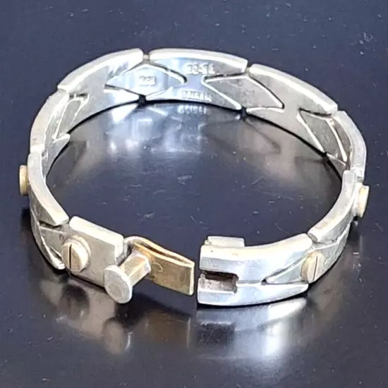 MEN'S TAXCO STERLING SILVER AND BRASS SCREW DESIGN BRACELET