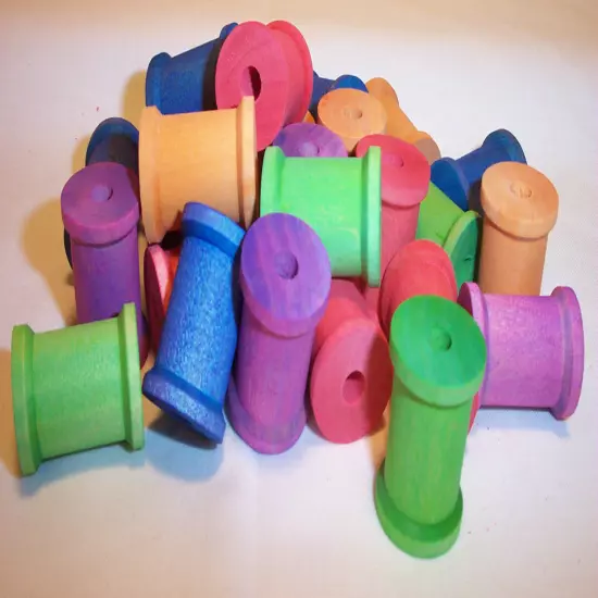 25 Parrot Bird Toy Parts Colored Wood Spools 1-3/16" Large Wooden Craft Beads