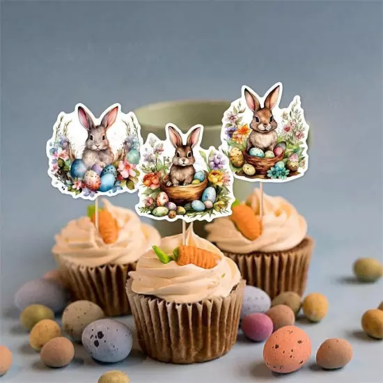 Easter Bunny Cupcake Toppers Happy Easter Bunnies Dessert Toppers Kids Birthday