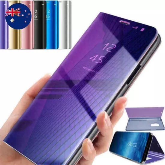 For Samsung S8 S9 - Mirror Flip Leather Case, Slim Stand Phone Cover AU