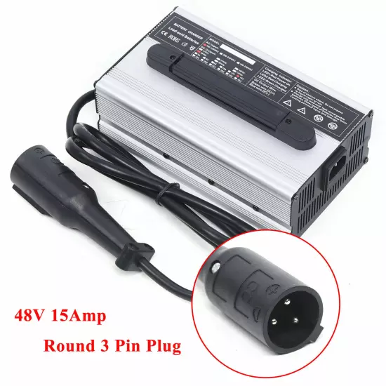 15Amp 48 Volt Golf Cart Battery Charger With Round 3 Pin Plug For EZ-GO Club Car