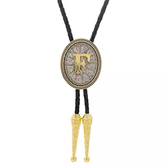 Bolo tie for Men Western Cowboy Golden Initial Letter A to Z Costume Bolo ties