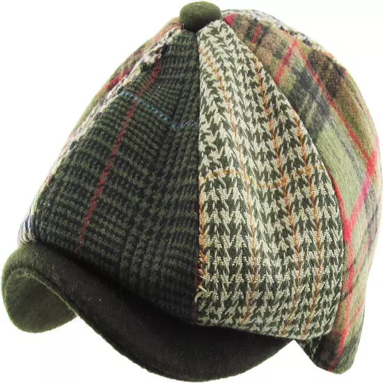 Men's Newsboy Button Top Ascot Ivy Cabbie Hat Gatsby Cap Plaid PU Leather