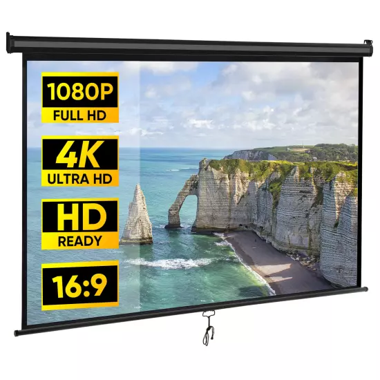 80" 16:9 Manual Pull Down Projector Screen HD Black Movie Theater Vivid Screens