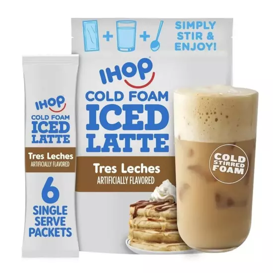 IHOP Cold Foam Iced Latte Tres Leche 6 Pack All In One Drink Mix June 2024