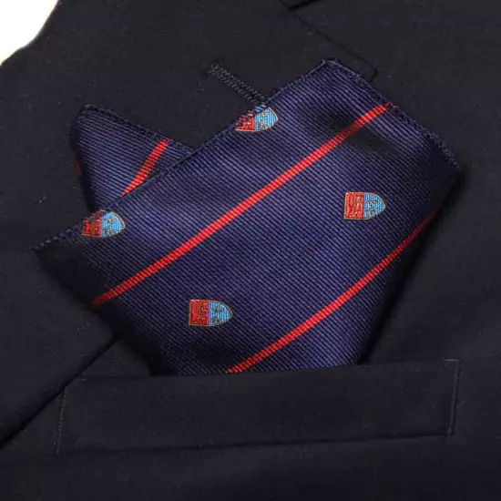 Gascoigne Pocket Square Blue Red Gold Heraldic Shield Striped Men's