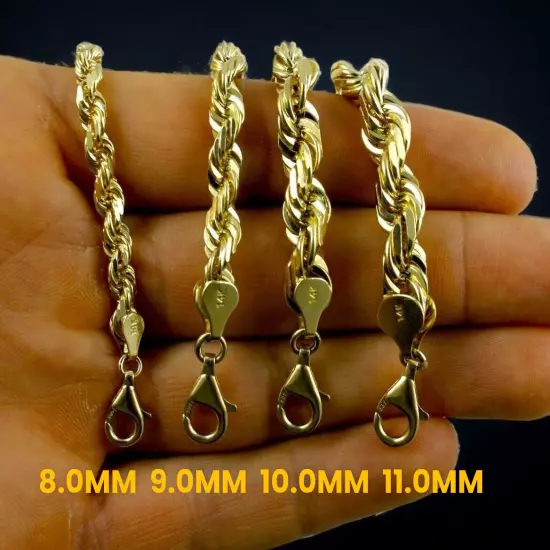 14K Yellow Gold 1mm-10mm Rope Chain Necklace Diamond Cut All Sizes Real 16"-30"