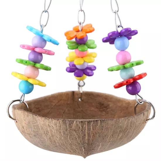 Bird Coconut Shell Swing Toy Wire Cage Hanging Chew Toy 