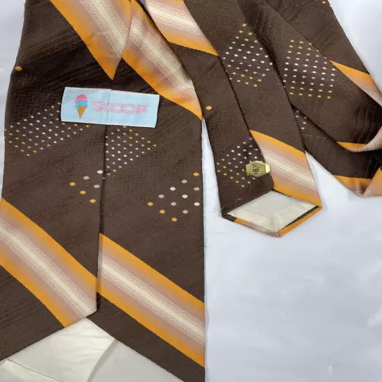 Vintage Scoop 1970's Brown Orange Striped Wide Necktie Tie Men's 4.2" x 56"