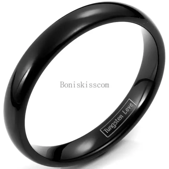 4mm Slim Black Tungsten Carbide Ring Men's Women's Wedding Promise Band Gift