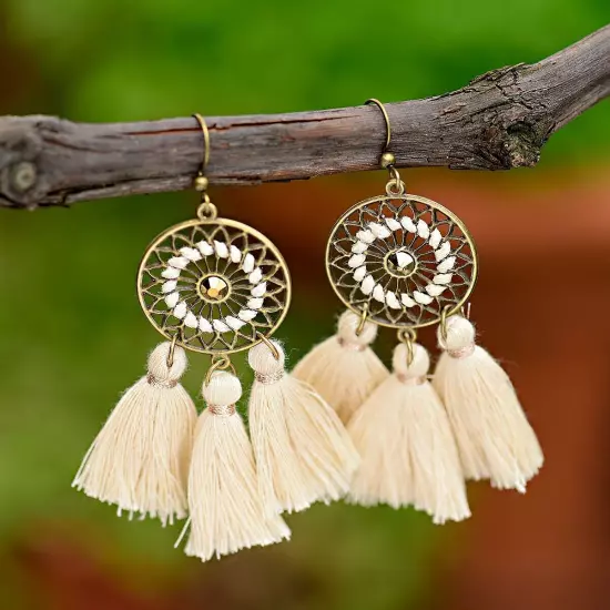 Fashion Women Bohemian Earrings Long Tassel Fringe Drop Dangle Ear Stud Jewelry