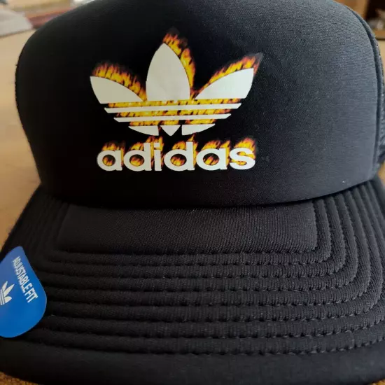 adidas Trefoil Fire Black Unisex Trucker Hat - Snapback OSFA Free Shipping NWT