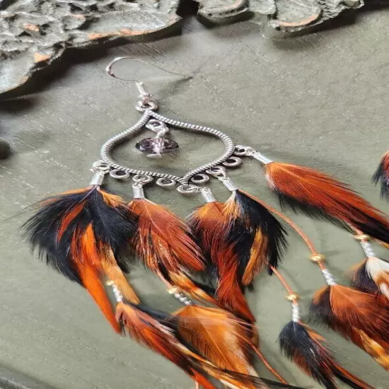 Long Boho Feather Earrings with Beaded Accents – Tribal Inspired Statement Jewel