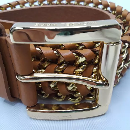 Ladies Michael Kors Brown Braided Chain Leather Belt 554022 Size M (Heavy)