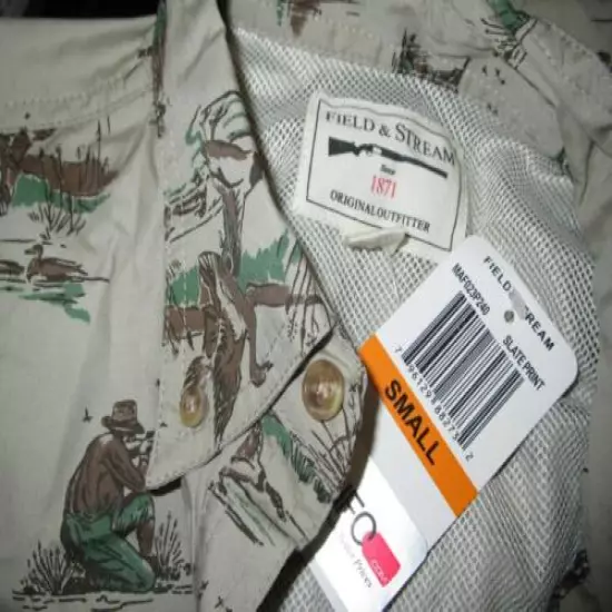 FIELD & STREAM KHAKI CAMOUFLAGE HUNT UV PROTECTION QUICK DRY SHIRT S NWT