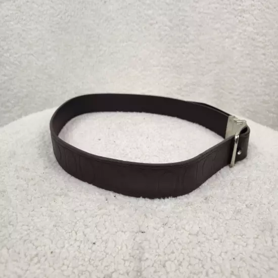 Coach Men Belt Medium Brown Leather Embossed Logo Silver Buckle