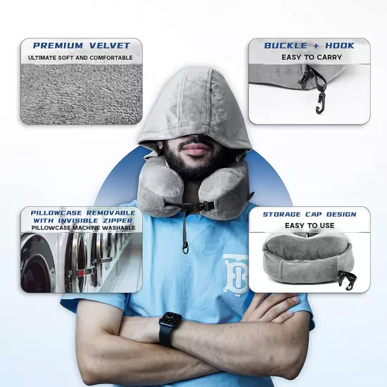 Hoodie Travel Pillow Memory Foam Neck Pillow Head Chin Support Airplane