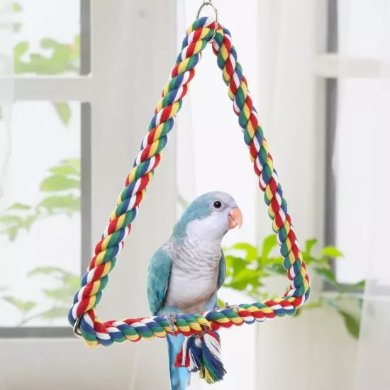 Birds Rope Triangle Perch Adjustable Parrot Cage Stand Chewing Swing Toy Rope...