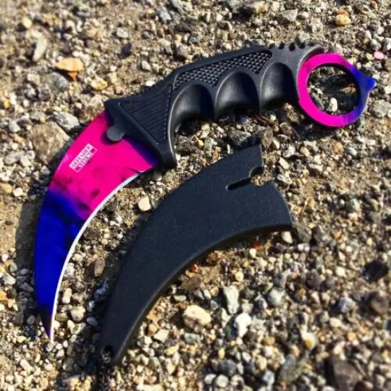 Defender-Xtreme Karambit Pink/Blue Blade Hunting Knife 3CR13 Stainless Steel New