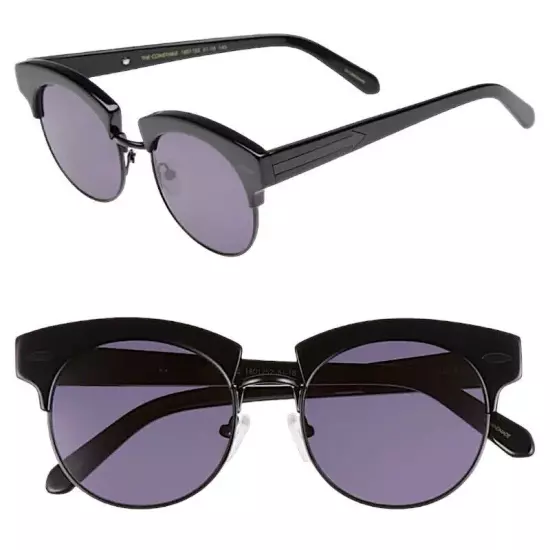 $349 Karen Walker Bold Half Rim Sunglasses Black Round Lens 51-18-145 100% UV Pr