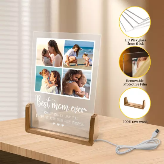 Personalized Photo Collage Plaque LED Photo Frame Night Light Gifts for Mom