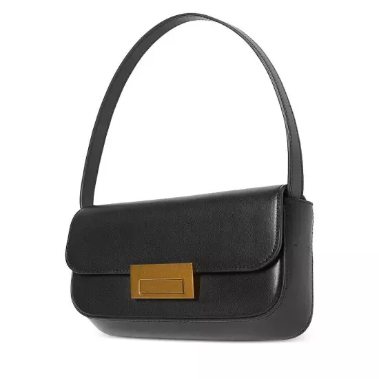 $295. Loeffler Randall Stefania Baguette Leather Shoulder Bag Black Gold