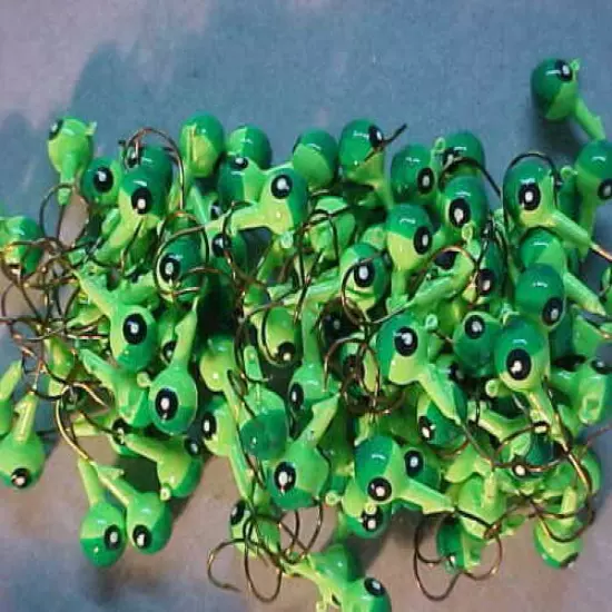 100 NEW LEAD HEAD JIG HEADS 3/8 OZ. WALLEYE JIGS GREEN BOB