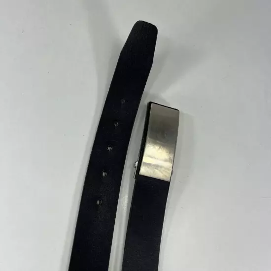 Black Leather Work Belt - Metal Plate Buckle - Men's Size 36