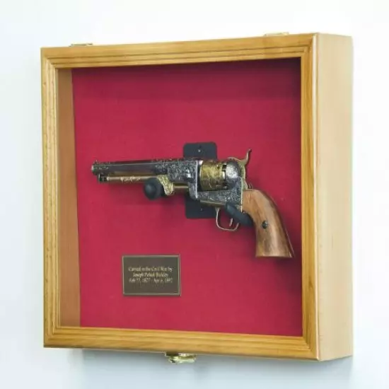 Gun Display Case 2 Guns Oak Solid Wood Handgun Pistol Revolver Lock US Box Frame