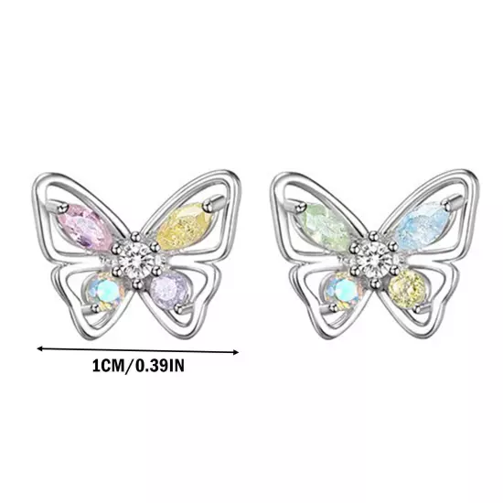 Silver Crystal Colourful Butterfly Stud Earrings Women Jewellerys 2022 Y9Y2