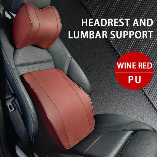 PU Leather Headrest Pillow Universal Car Neck Rest Head Support Cushion Set