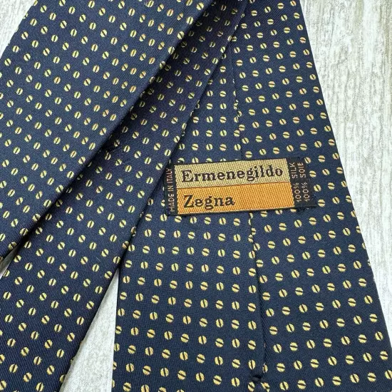 Ermenegildo Zegna Vintage Neck TieGeometric Silk Made Italy Tan Blue