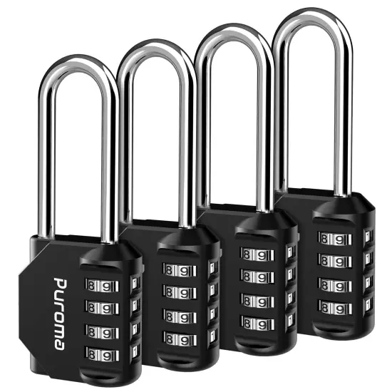 4 Pack 2.6 Inch Long Shackle Combination Lock 4 Digit Outdoor Waterproof Padl...