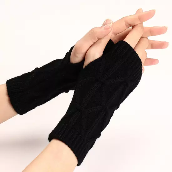 1Pair Fingerless Arm Warm Winter Knitted Gloves Hand Long Warmer Mittens Unisex