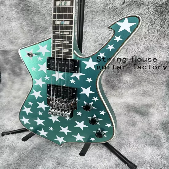 Mint Green Solid Electric Guitar White Star Chrome Part HH Open Pickup Fast Ship