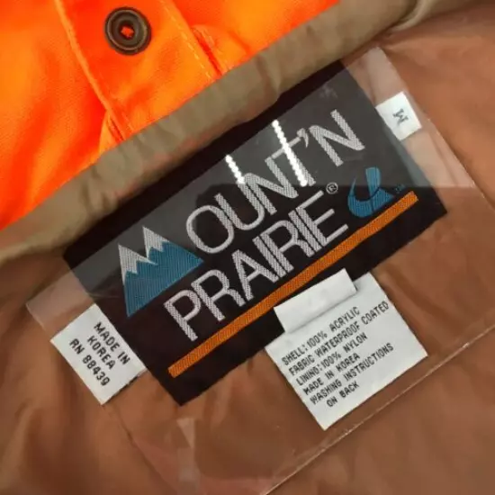 Vtg Mount'n Prairie Mens Medium Hunting Jacket Insulated w Hood Orange Mountain 