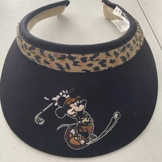 Disney Golf Minnie Mouse Visor Hat Cap Vintage Black Leopard Print Headband