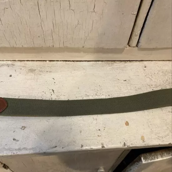 Men’s Leather and Canvas Belt size 36 Green and White Stripe Style