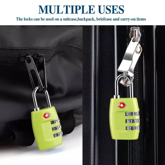 TSA Luggage Locks (4Pack) 3 Digit Combination Padlocks Approved Travel Lo