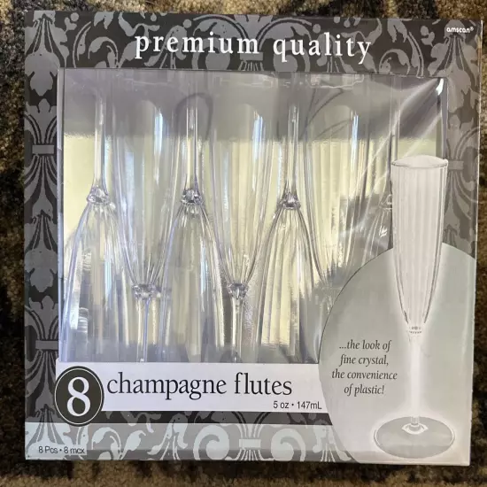 Champagne Flutes 5 oz Plastic Reuseable Package of 8 Amscan New in Package